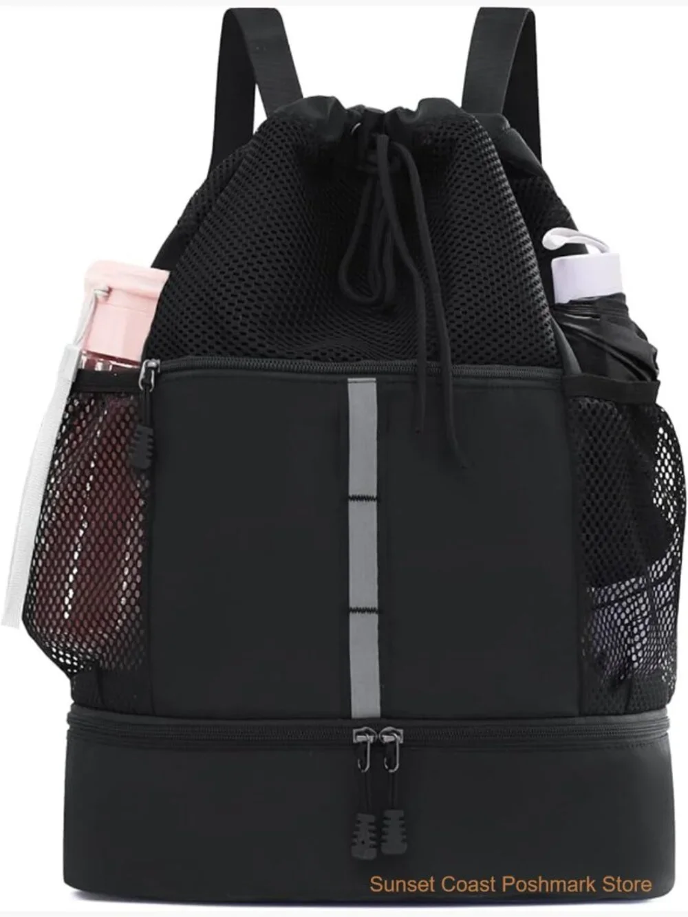 Waterproof Gym Drawstring Backpack with Shoes Compartment Wet Pockets